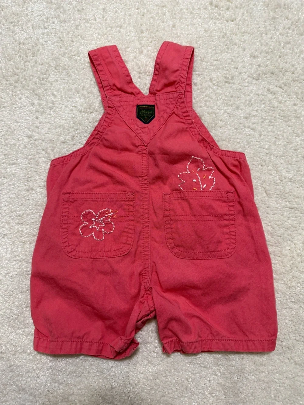 Vintage Baby Gap Floral Embroidered Short Overalls Newborn 0-3 Months